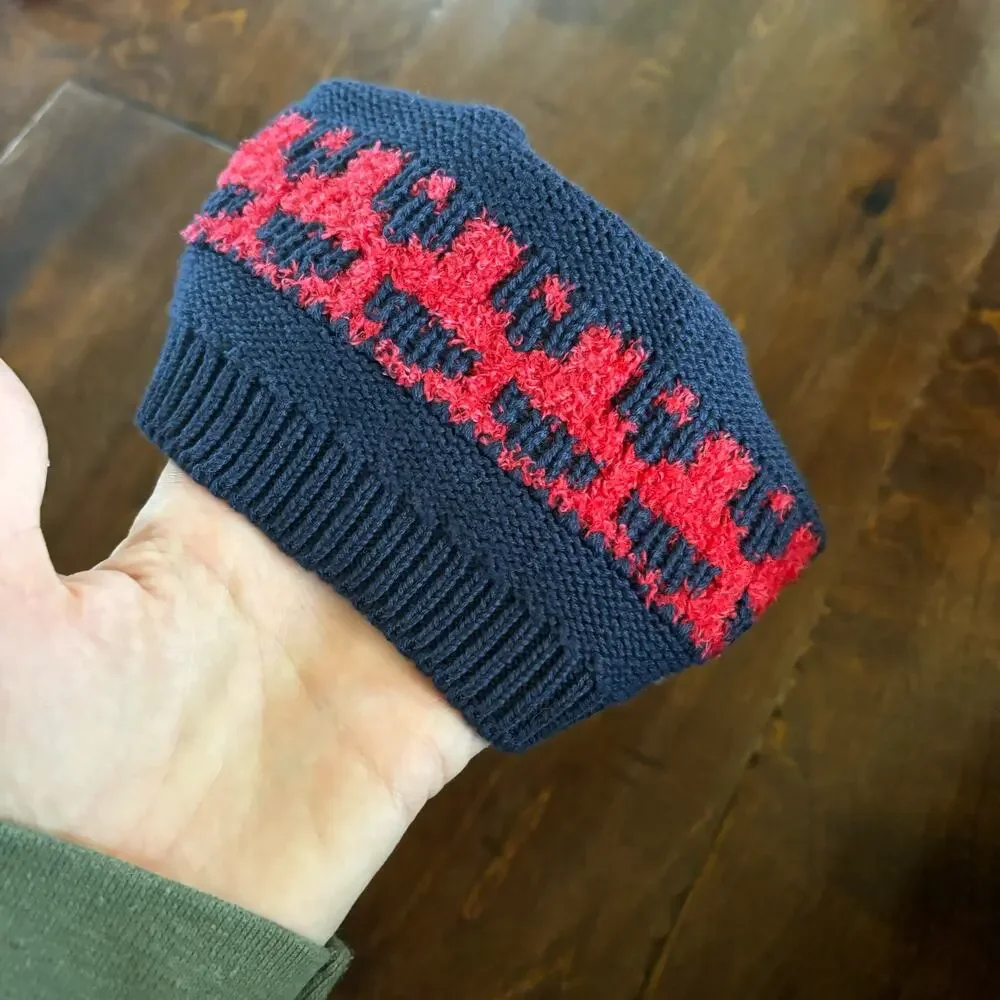 Baby Gap Girls 6-12 Month Winter hat Blue Red Hearts Beanie Pom - Picture 2 of 5